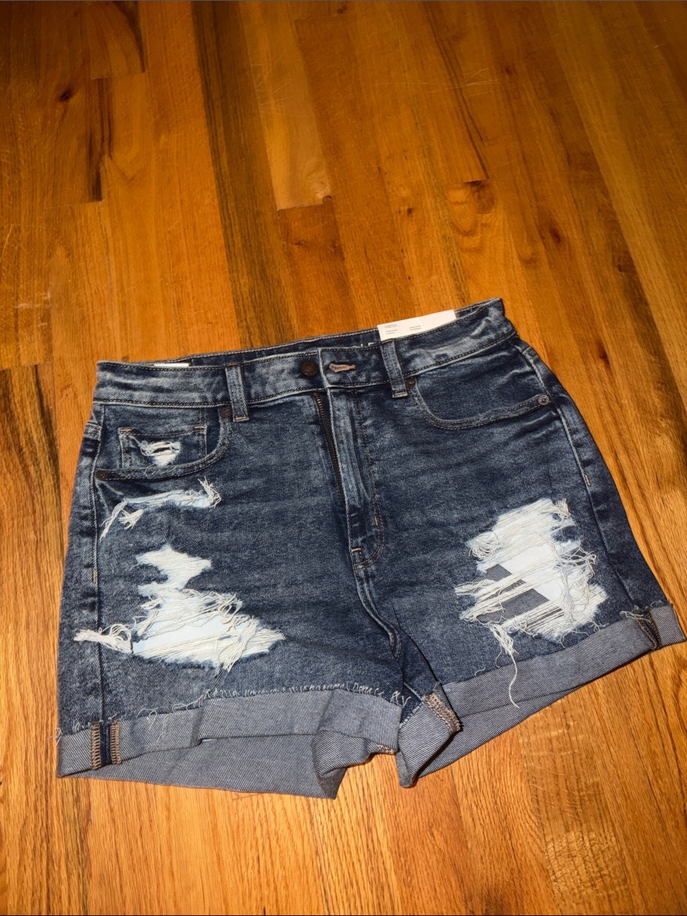 American Eagle Outfitters Dark Blue Distressed Jean Shorts Size 8